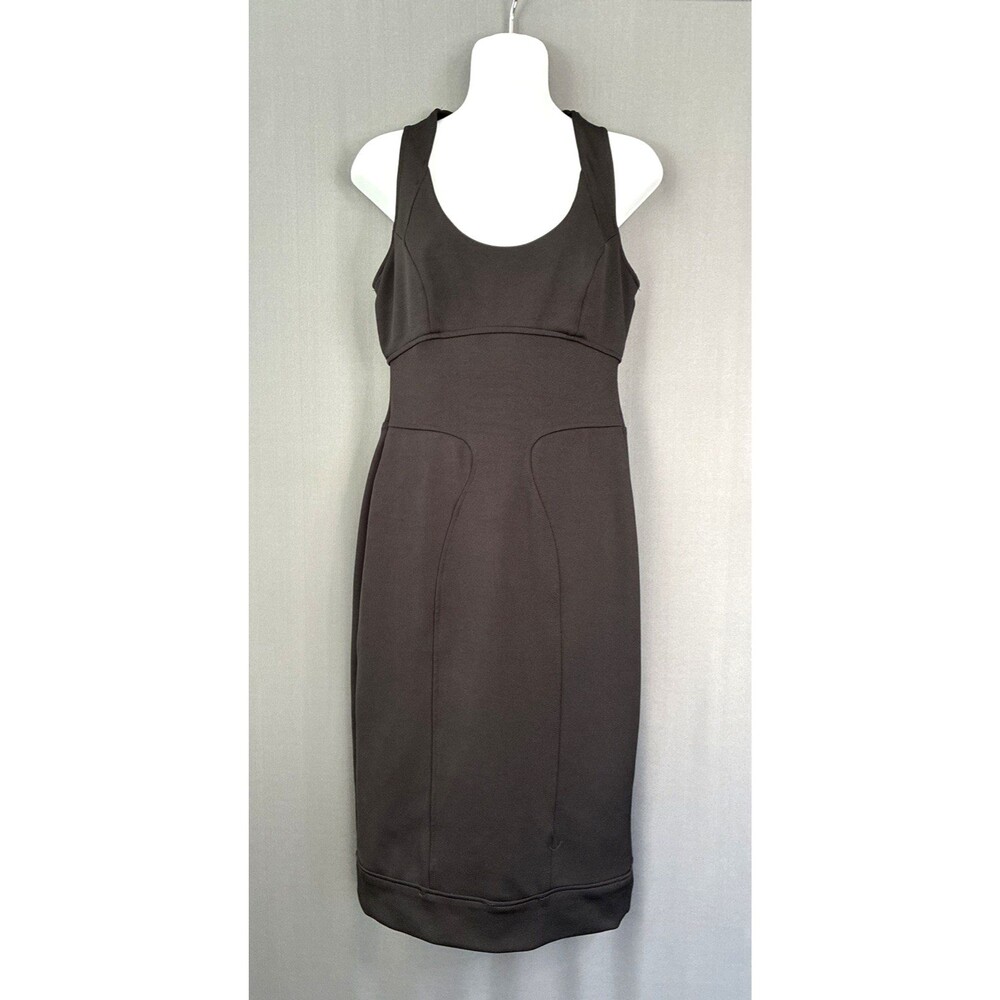 Maggy London Black Empire Waist Midi Sheath Dress Sz 6 Minimalist Cocktail Chic